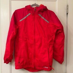 L.L. Bean Kids Bright Red Fleece Lined Raincoat With Reflectors